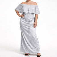 Peniamina Gospel Day Niue Off Shoulder Maxi Dress Cross Dove Hiapo Pattern White LT14 Women White - Polynesian Pride