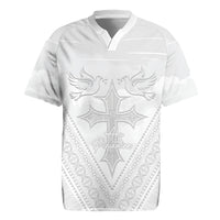 Peniamina Gospel Day Niue Rugby Jersey Cross Dove Hiapo Pattern White LT14 White - Polynesian Pride