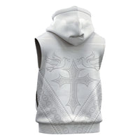 Peniamina Gospel Day Niue Sleeveless Zip Hoodie Cross Dove Hiapo Pattern White LT14 - Polynesian Pride