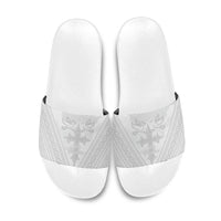 Peniamina Gospel Day Niue Slide Sandals Cross Dove Hiapo Pattern White LT14 White - Polynesian Pride