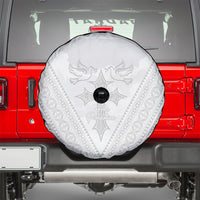 Peniamina Gospel Day Niue Spare Tire Cover Cross Dove Hiapo Pattern White LT14 - Polynesian Pride