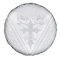 Peniamina Gospel Day Niue Spare Tire Cover Cross Dove Hiapo Pattern White LT14 - Polynesian Pride