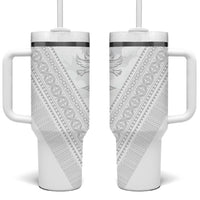 Peniamina Gospel Day Niue Tumbler With Handle Cross Dove Hiapo Pattern White LT14 One Size: 40 oz White - Polynesian Pride