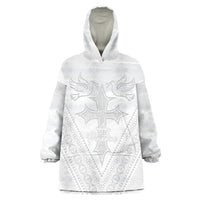 Peniamina Gospel Day Niue Wearable Blanket Hoodie Cross Dove Hiapo Pattern White LT14 One Size White - Polynesian Pride