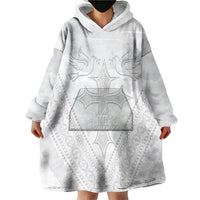 Peniamina Gospel Day Niue Wearable Blanket Hoodie Cross Dove Hiapo Pattern White LT14 - Polynesian Pride