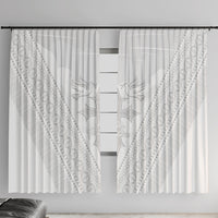 Peniamina Gospel Day Niue Window Curtain Cross Dove Hiapo Pattern White LT14 With Hooks White - Polynesian Pride