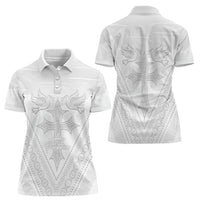 Peniamina Gospel Day Niue Women Polo Shirt Cross Dove Hiapo Pattern White LT14 - Polynesian Pride