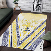 Peniamina Gospel Day Niue Area Rug Cross Dove Hiapo Pattern Yellow LT14 Yellow - Polynesian Pride