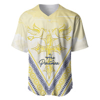Peniamina Gospel Day Niue Baseball Jersey Cross Dove Hiapo Pattern Yellow LT14 Yellow - Polynesian Pride