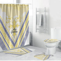 Peniamina Gospel Day Niue Bathroom Set Cross Dove Hiapo Pattern Yellow LT14 Bathroom Set (4 pcs) Yellow - Polynesian Pride
