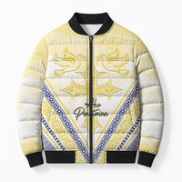 Peniamina Gospel Day Niue Bomber Puffer Jacket Cross Dove Hiapo Pattern Yellow LT14 Unisex Yellow - Polynesian Pride