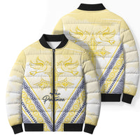 Peniamina Gospel Day Niue Bomber Puffer Jacket Cross Dove Hiapo Pattern Yellow LT14 - Polynesian Pride