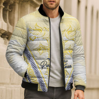 Peniamina Gospel Day Niue Bomber Puffer Jacket Cross Dove Hiapo Pattern Yellow LT14 - Polynesian Pride