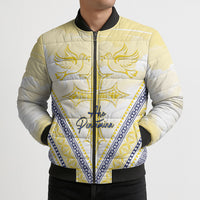 Peniamina Gospel Day Niue Bomber Puffer Jacket Cross Dove Hiapo Pattern Yellow LT14 - Polynesian Pride