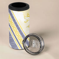Peniamina Gospel Day Niue 4 in 1 Can Cooler Tumbler Cross Dove Hiapo Pattern Yellow LT14 - Polynesian Pride