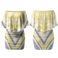 Peniamina Gospel Day Niue Couples Matching Off Shoulder Short Dress and Hawaiian Shirt Cross Dove Hiapo Pattern Yellow LT14 - Polynesian Pride