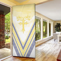 Peniamina Gospel Day Niue Door Cover Cross Dove Hiapo Pattern Yellow LT14 - Polynesian Pride