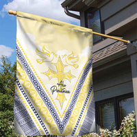 Peniamina Gospel Day Niue Garden Flag Cross Dove Hiapo Pattern Yellow LT14 - Polynesian Pride