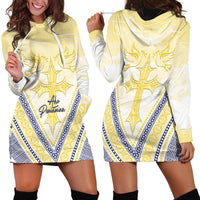 Peniamina Gospel Day Niue Hoodie Dress Cross Dove Hiapo Pattern Yellow LT14 - Polynesian Pride