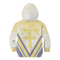 Peniamina Gospel Day Niue Kid Hoodie Cross Dove Hiapo Pattern Yellow LT14 - Polynesian Pride