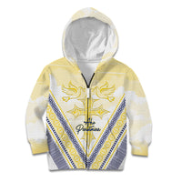 Peniamina Gospel Day Niue Kid Hoodie Cross Dove Hiapo Pattern Yellow LT14 Zip Hoodie Yellow - Polynesian Pride