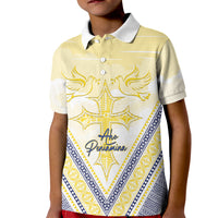 Peniamina Gospel Day Niue Kid Polo Shirt Cross Dove Hiapo Pattern Yellow LT14 Kid Yellow - Polynesian Pride
