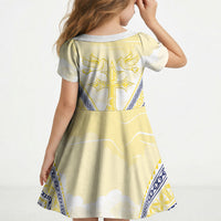 Peniamina Gospel Day Niue Kid Short Sleeve Dress Cross Dove Hiapo Pattern Yellow LT14 - Polynesian Pride