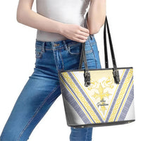 Peniamina Gospel Day Niue Leather Tote Bag Cross Dove Hiapo Pattern Yellow LT14 - Polynesian Pride