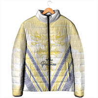 Peniamina Gospel Day Niue Padded Jacket Cross Dove Hiapo Pattern Yellow LT14 - Polynesian Pride