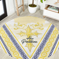 Peniamina Gospel Day Niue Round Carpet Cross Dove Hiapo Pattern Yellow LT14 Yellow - Polynesian Pride