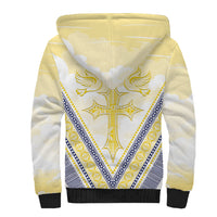 Peniamina Gospel Day Niue Sherpa Hoodie Cross Dove Hiapo Pattern Yellow LT14 - Polynesian Pride