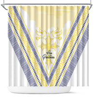 Peniamina Gospel Day Niue Shower Curtain Cross Dove Hiapo Pattern Yellow LT14 Yellow - Polynesian Pride