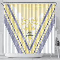 Peniamina Gospel Day Niue Shower Curtain Cross Dove Hiapo Pattern Yellow LT14 - Polynesian Pride