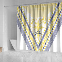 Peniamina Gospel Day Niue Shower Curtain Cross Dove Hiapo Pattern Yellow LT14 - Polynesian Pride