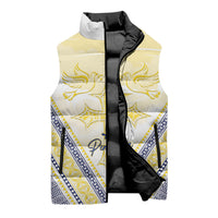 Peniamina Gospel Day Niue Sleeveless Puffer Jacket Cross Dove Hiapo Pattern Yellow LT14 - Polynesian Pride