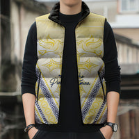 Peniamina Gospel Day Niue Sleeveless Puffer Jacket Cross Dove Hiapo Pattern Yellow LT14 - Polynesian Pride