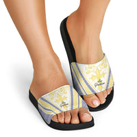 Peniamina Gospel Day Niue Slide Sandals Cross Dove Hiapo Pattern Yellow LT14 - Polynesian Pride