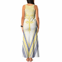 Peniamina Gospel Day Niue Tank Maxi Dress Cross Dove Hiapo Pattern Yellow LT14 - Polynesian Pride