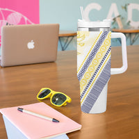 Peniamina Gospel Day Niue Tumbler With Handle Cross Dove Hiapo Pattern Yellow LT14 - Polynesian Pride