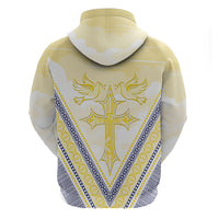 Peniamina Gospel Day Niue Zip Hoodie Cross Dove Hiapo Pattern Yellow LT14 - Polynesian Pride