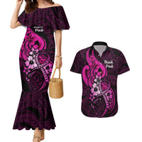 Polynesia Breast Cancer Awareness Couples Matching Mermaid Dress and Hawaiian Shirt Think Pink Polynesian Ribbon Black Version LT14 Pink - Polynesian Pride