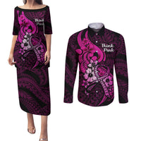 Polynesia Breast Cancer Awareness Couples Matching Puletasi Dress and Long Sleeve Button Shirts Think Pink Polynesian Ribbon Black Version LT14 Pink - Polynesian Pride