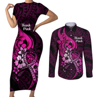 Polynesia Breast Cancer Awareness Couples Matching Short Sleeve Bodycon Dress and Long Sleeve Button Shirts Think Pink Polynesian Ribbon Black Version LT14 Pink - Polynesian Pride