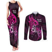 Polynesia Breast Cancer Awareness Couples Matching Tank Maxi Dress and Long Sleeve Button Shirts Think Pink Polynesian Ribbon Black Version LT14 Pink - Polynesian Pride