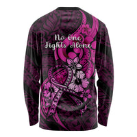 Polynesia Breast Cancer Awareness Long Sleeve Shirt Think Pink Polynesian Ribbon Black Version LT14 - Polynesian Pride