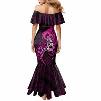 Polynesia Breast Cancer Awareness Mermaid Dress Think Pink Polynesian Ribbon Black Version LT14 - Polynesian Pride