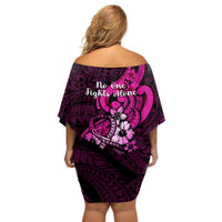 Polynesia Breast Cancer Awareness Off Shoulder Short Dress Think Pink Polynesian Ribbon Black Version LT14 - Polynesian Pride