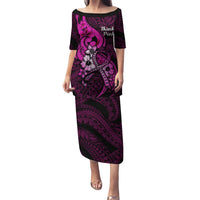 Polynesia Breast Cancer Awareness Puletasi Think Pink Polynesian Ribbon Black Version LT14 Long Dress Pink - Polynesian Pride