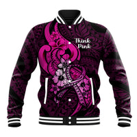 Personalised Polynesia Breast Cancer Awareness Baseball Jacket Think Pink Polynesian Ribbon Black Version LT14 Unisex Pink - Polynesian Pride