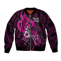Personalised Polynesia Breast Cancer Awareness Bomber Jacket Think Pink Polynesian Ribbon Black Version LT14 Unisex Pink - Polynesian Pride